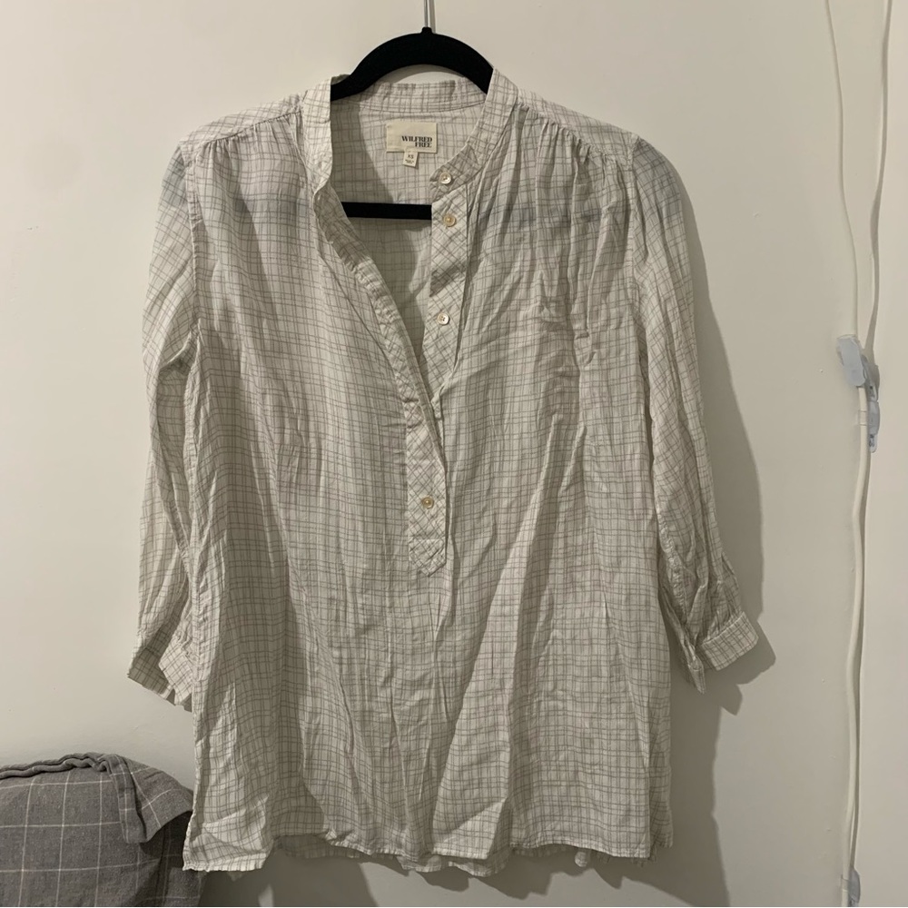 NWOT WILFRED FREE MANDARIN COLLAR PLAID BLOUSE
